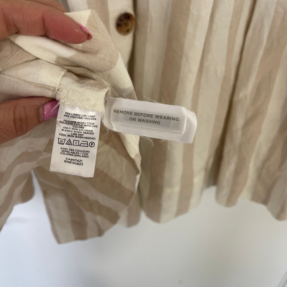 Loft Plus Tan White Coastal Striped Linen Blend ButtonFront Pocket Dress Size 18 - Picture 7 of 12